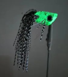 White Glow Frog glow in the dark bass popper in white and black